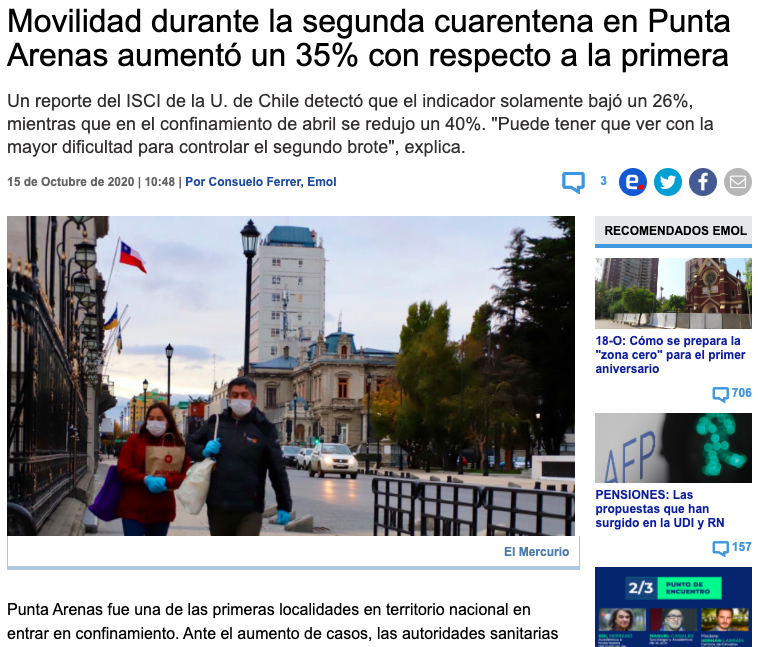 Movilidad durante la segunda cuarentena en Punta Arenas aumentó un 35%